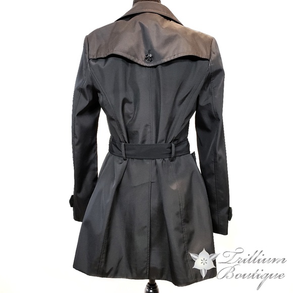 Calvin Klein Black Belted Trench Coat Medium - Picture 6 of 8